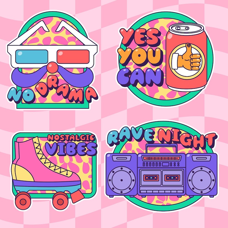 Vector y2k 90s stickers design