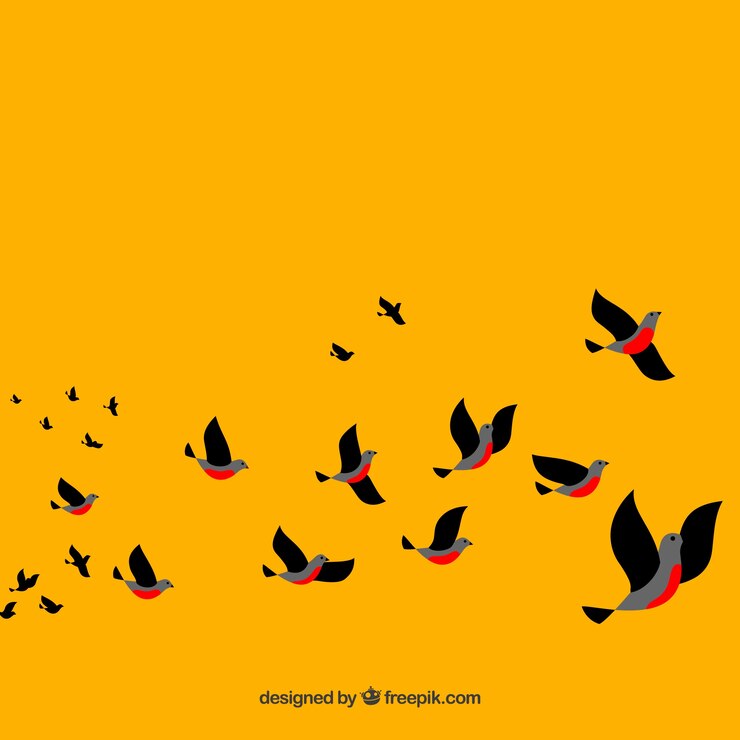 Vector yellow background with flying birds
