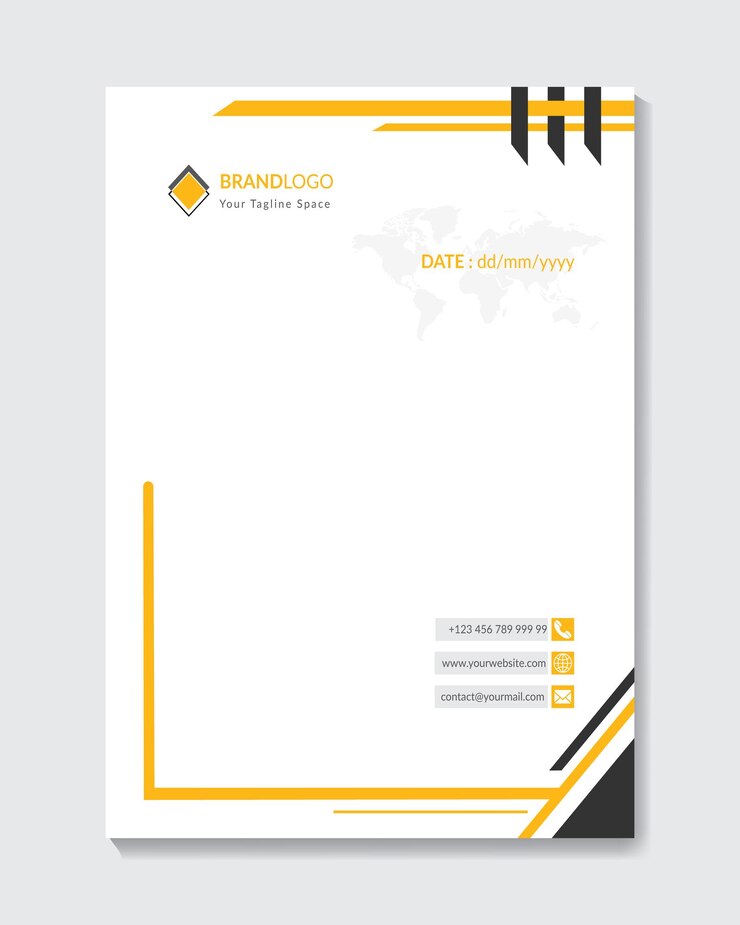Vector yellow color printable blank letterhead free vector modern business and corporate a4 size letterhead