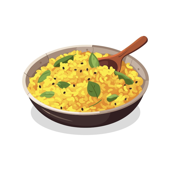 Vector yellow dal and rice in plate isolated on white background