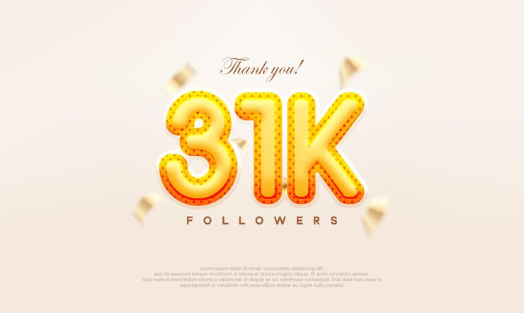 Vector yellow gold number 31k thanks to followers modern and premium vector design