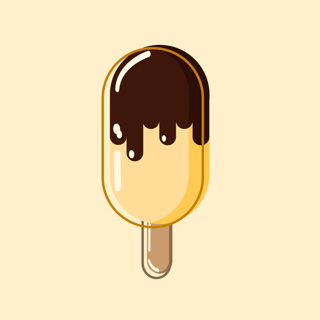 Yellow ice cream on peach background in chocolate glaze with highlights looks appetizing Vector