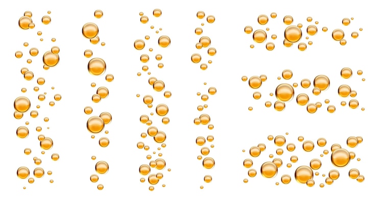 Vector yellow liquid oil bubbles of collagen and serum