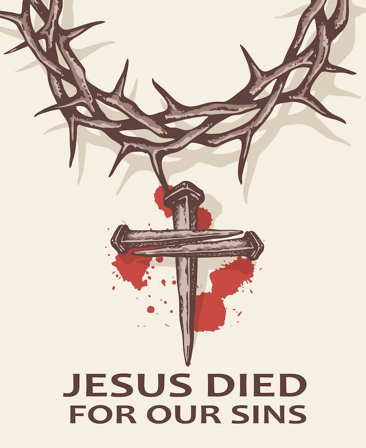 Vector yesus dipaku dengan mahkota duri