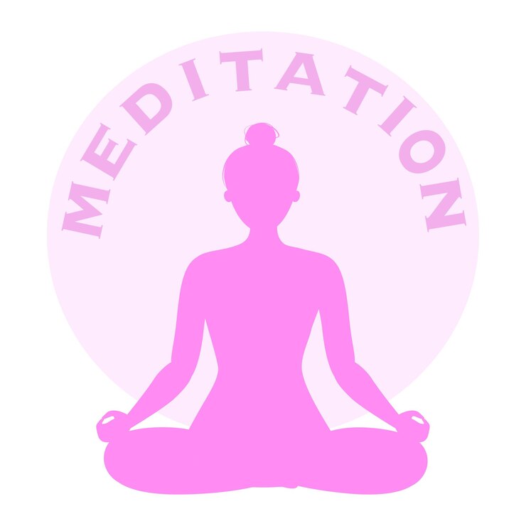 Yoga fitness icon flat design isolated illustration with girl sitting in lotos pose in pink colours