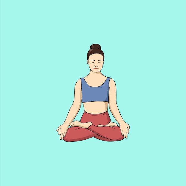 Yoga young woman in sportswear Smiling relaxed girl Meditation and stress relief Vector illustration