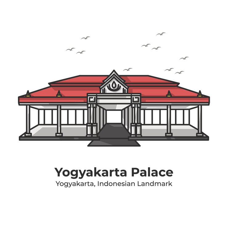 Vector yogyakarta palace indonesian landmark cute line illustration