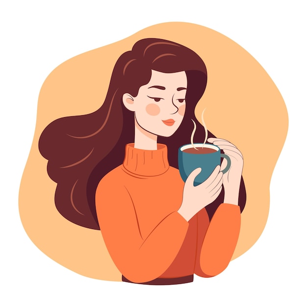 Young beautiful woman holding a cup of tea or coffee