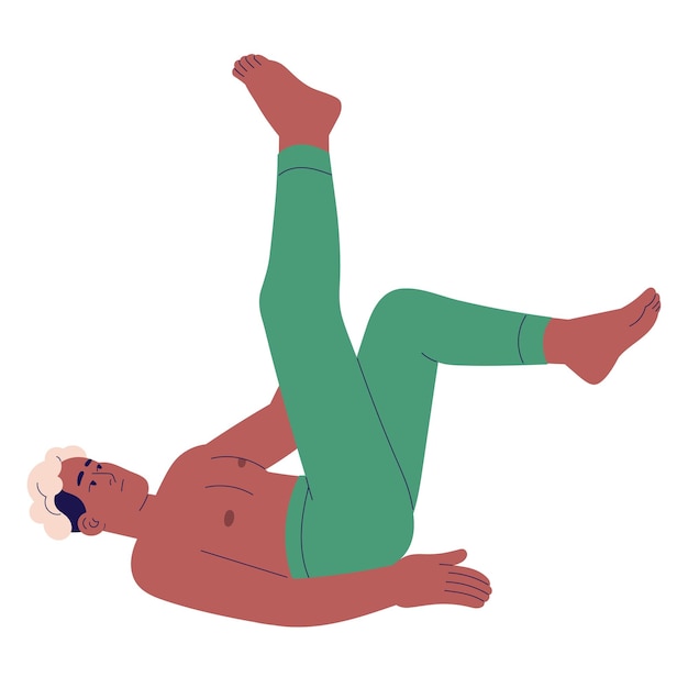 young black man dangles feet in air people falling tumble slipping upside down boy lying on floor relax in weightlessness flight in zero gravity flat isolated vector illustration on white