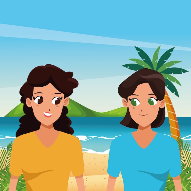 Young couple smiiling and walking cartoon
