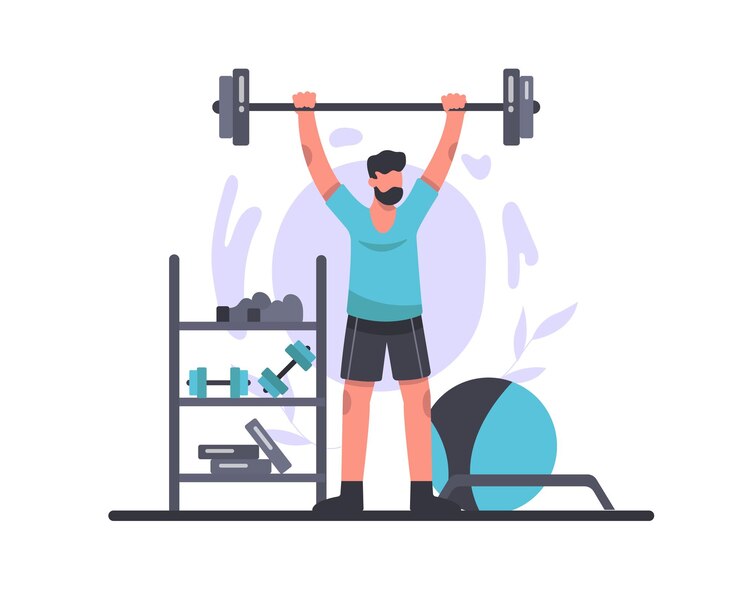 Vector young male lifting barbell active and strong male training in gym