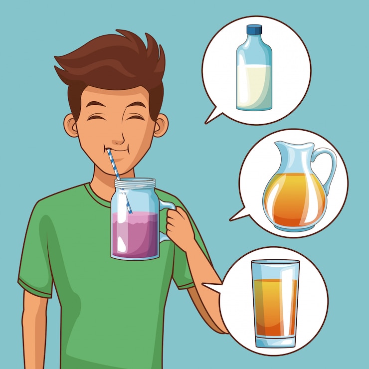 Vector young man drinking natural juice 