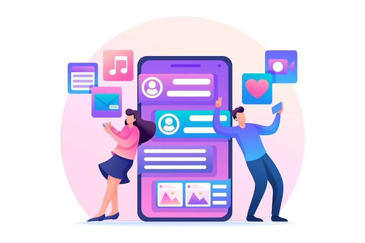 Vector young people correspond in a social network in flat design