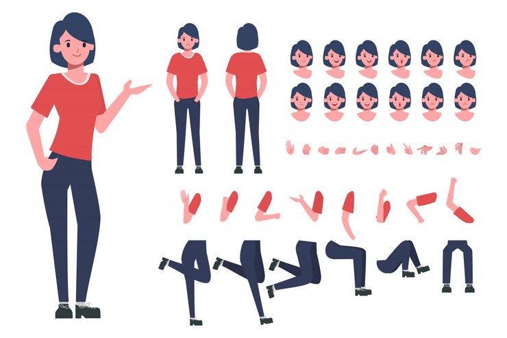 Vector young woman character creation for animation. ready for animated.