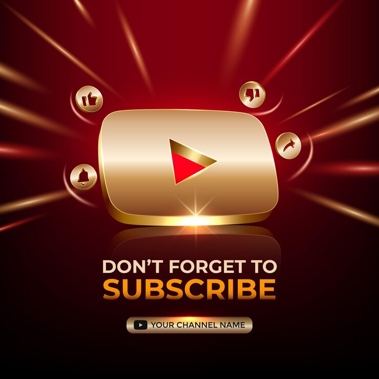 Youtube square banner 3d gold icon for business page promotion and social media post