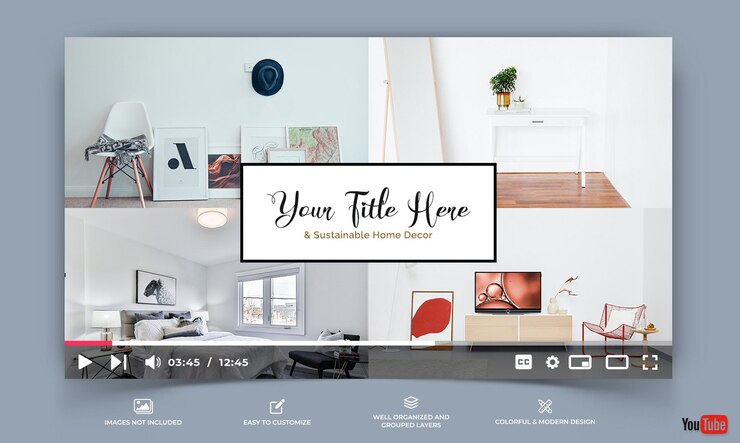 Vector youtube thumbnail for interior minimal template premium vector