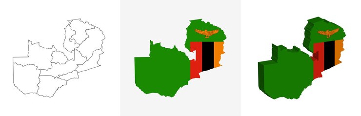 Vector zambia map with its flag and shape