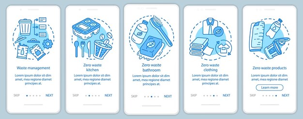zero waste lifestyle onboarding onboarding mobile app page screen vector template. waste management walkthrough website steps with linear illustrations. ux, ui, gui smartphone interface concept