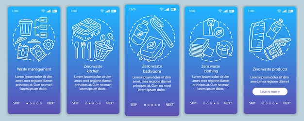 zero waste lifestyle onboarding onboarding mobile app page screen vector template
