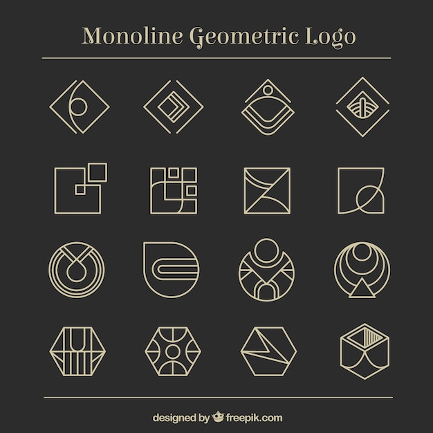 Kostenloser Vektor 16 dunkle geometrische monoline logos