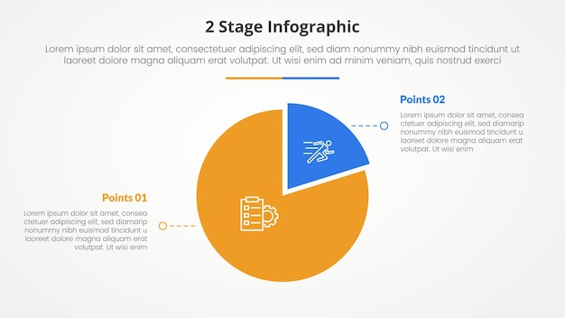 Kostenloser Vektor 2 punkte stufe vorlage für den vergleich gegenüber infografik konzept für folienpräsentation mit piechart form kreis mit flachen stil