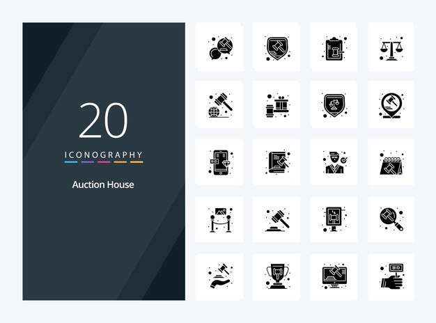 20 Auktion solides Glyphen-Symbol zur Präsentation Vektor-Icons-Illustration