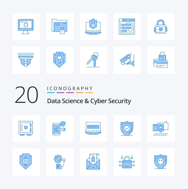 Kostenloser Vektor 20 data science und cyber security blue color icon pack wie sicheres schutztelefon bestätigen louck