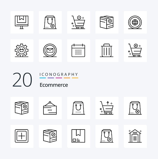 20 E-Commerce-Line-Icon Pack wie E-Warenkorb Produktkauf e