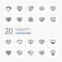 Kostenloser Vektor 20 heart line icon pack wie lieblingsherz favorit gebrochen wie