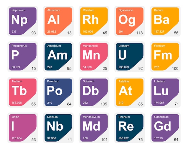 20 Präiodentabelle der Elemente Icon Pack Design