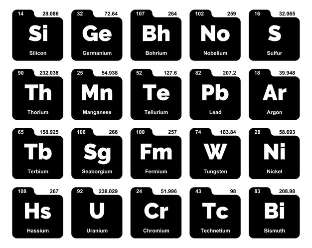 20 Präiodentabelle der Elemente Icon Pack Design
