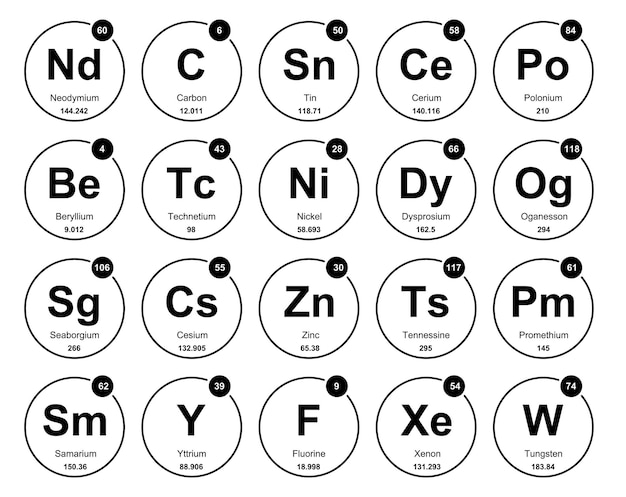 Kostenloser Vektor 20 präiodentabelle der elemente icon pack design