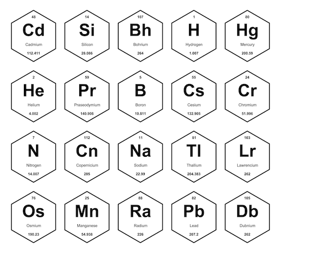 Kostenloser Vektor 20 präiodentabelle der elemente icon pack design