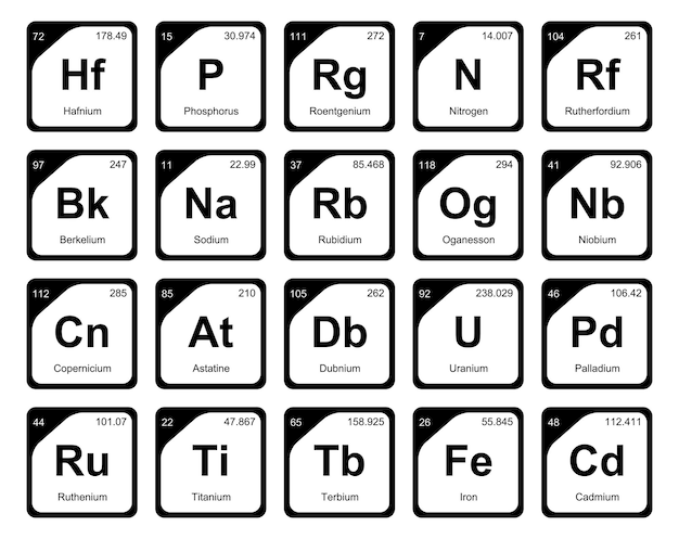 Kostenloser Vektor 20 präiodentafel der elemente icon pack design vector illustration