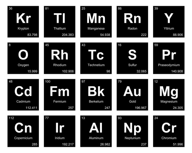 20 Präiodentafel der Elemente Icon Pack Design Vector Illustration