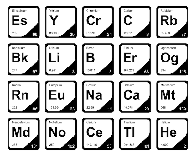 Kostenloser Vektor 20 präiodentafel der elemente icon pack design vector illustration