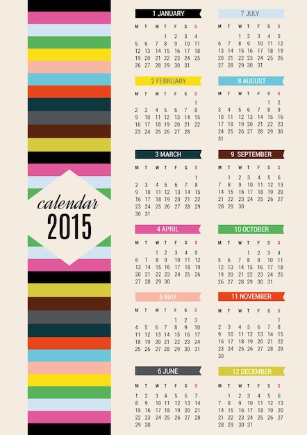 Kostenloser Vektor 2015 bunte kalender vektor-kunst