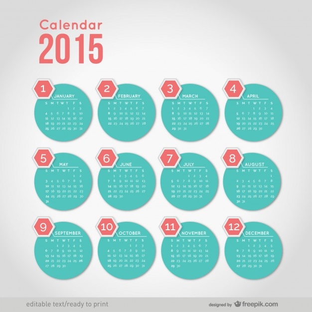 2015 kalender mit minimalistischen runden formen