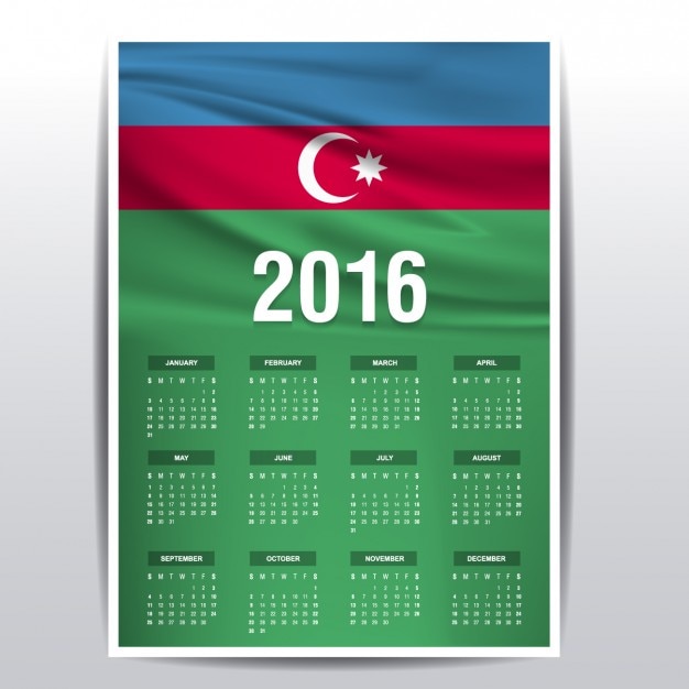 2016 calendar aserbaidschan flag