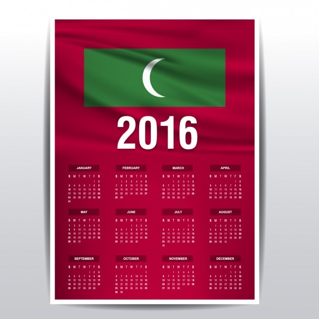 2016 kalender der malediven flagge