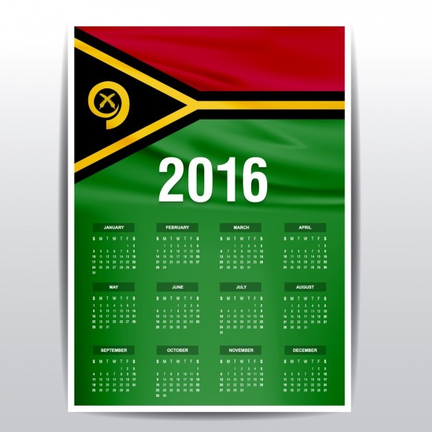 Kostenloser Vektor 2016 kalender von vanuatu flag