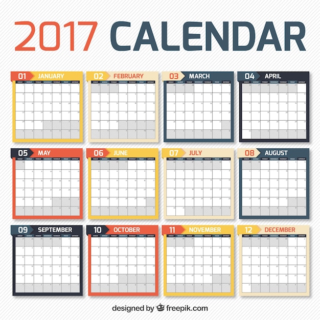 Kostenloser Vektor 2017 kalender in einfachen design