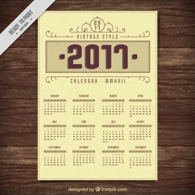 Kostenloser Vektor 2017 vintage-stil kalender