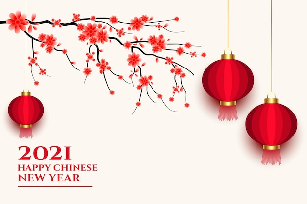 2021 chinesische Frohes Neues Jahr Laterne und Sakura Blume