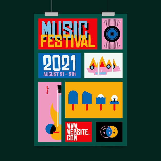 Kostenloser Vektor 2021 illustriertes musikfestivalplakat