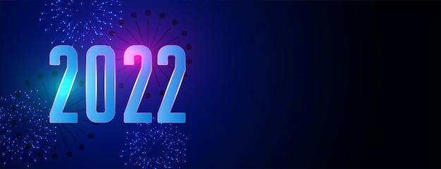 Kostenloser Vektor 2022 frohes neues jahr blau glänzendes feuerwerk banner design