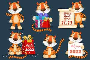 Kostenloser Vektor 2022 tiger year typografie-design. element des tigergesichts-tiermaskottchens. tiger ist traditionelle elemente und chinesisches tierkreiszeichen. orientalische asiatische kulturen. vektorillustrations-cartoon-design