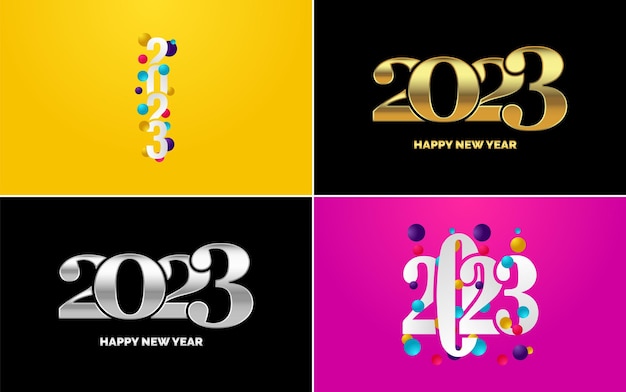 Kostenloser Vektor 2023 happy new year-typografie-designpaket