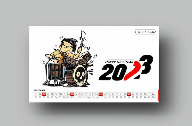 2023 kalender happy new year september design pattern