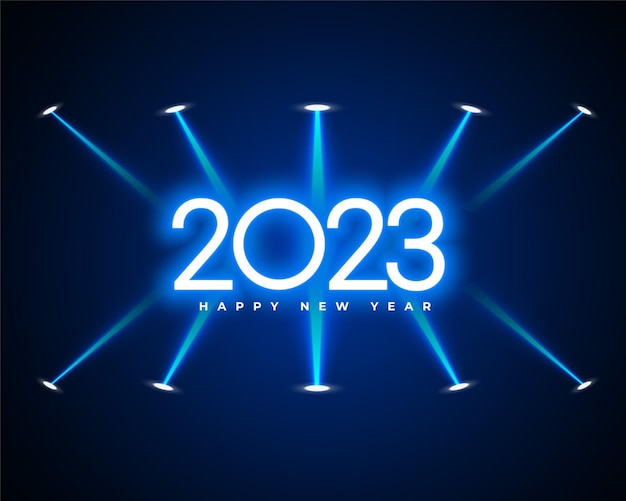 2023 neontext mit scheinwerferlicht für silvesterhintergrund